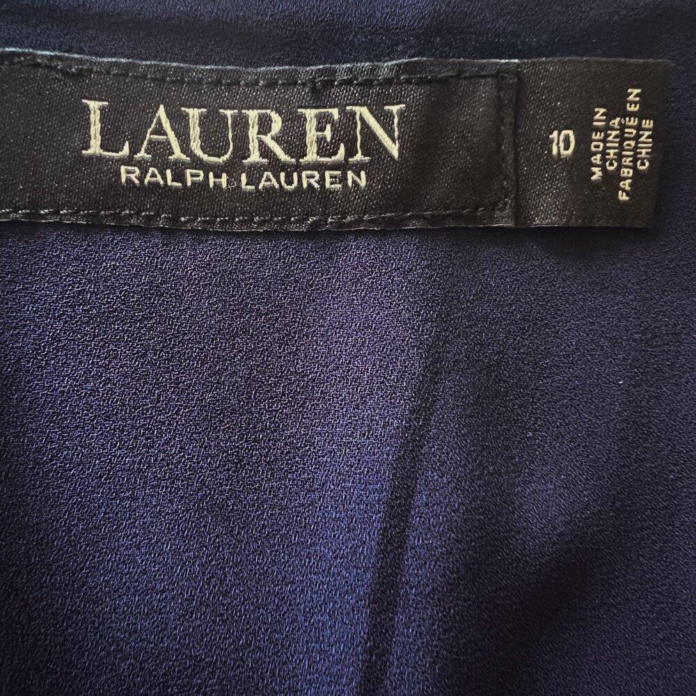 Lauren Ralph Lauren Navy Blue Floral Fringe Faux-Wrap Skirt Tropical Crepe Midi - Picture 8 of 12